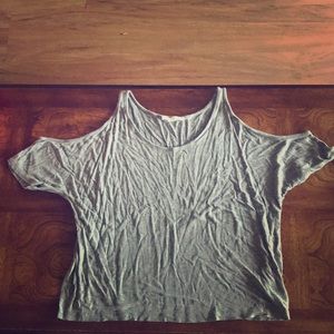Grey T-shirt with cut outs on the sleeves